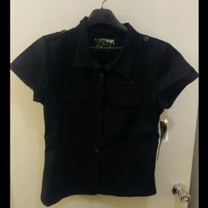 Black button down short sleeve shirt